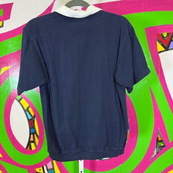 Morning Sun, Blue Polo T-Shirt with White Collar and Butterfly Design. Size Med! - Picture 7 of 7